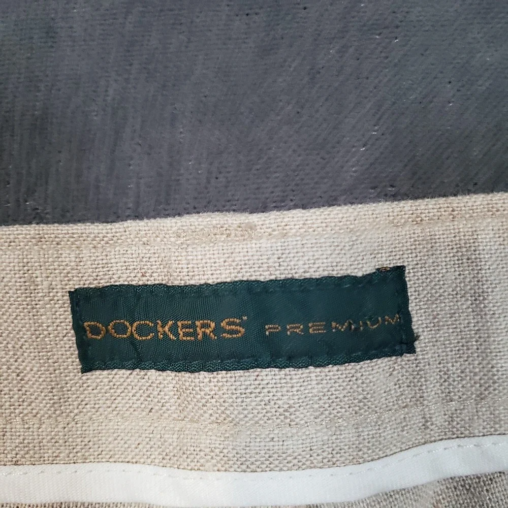 Dockers Trousers Mens W40 L32 Beige Linen Cotton Pleated Relaxed Fit